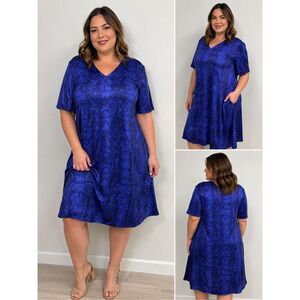 European Luxury Collection Royal Blue Snake Print Satin Dress EU 46/US14 Lined